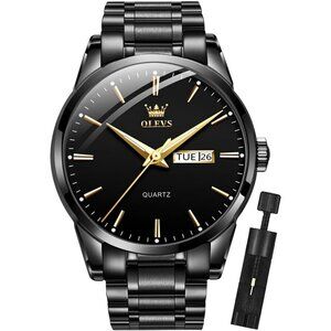 Olevs Men's Black Stainless Steel Man Watch with Date Luminous Stylish Watch